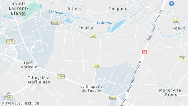 Carte de la zone d'intervention à Feuchy