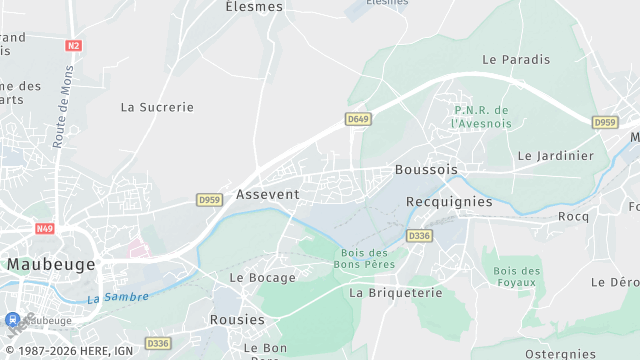 Carte de la zone d'intervention à Assevent