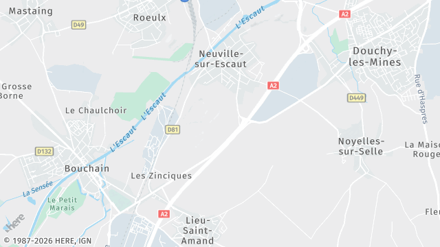 Carte de la zone d'intervention à Neuville-sur-Escaut