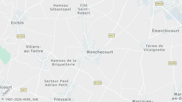 Carte de la zone d'intervention à Monchecourt