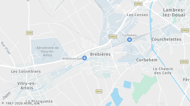 Carte de la zone d'intervention à Brebières