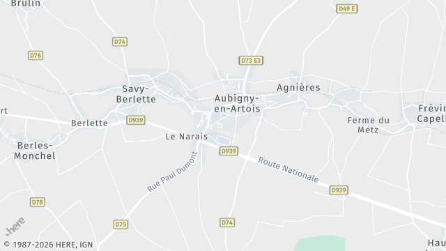 Carte de la zone d'intervention à Aubigny-en-Artois