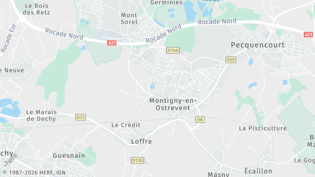 Carte de la zone d'intervention à Montigny-en-Ostrevent