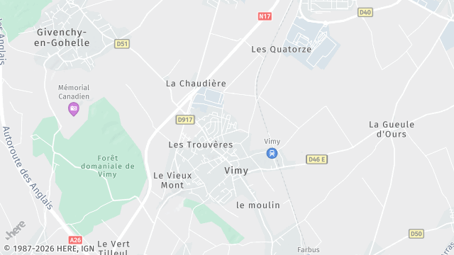 Carte de la zone d'intervention à Vimy