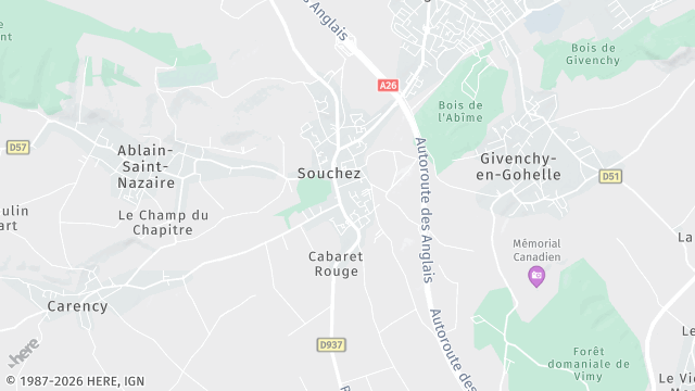 Carte de la zone d'intervention à Souchez