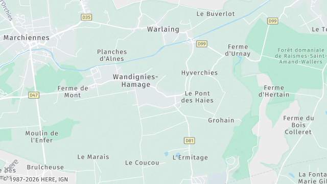 Carte de la zone d'intervention à Wandignies-Hamage