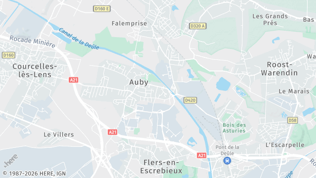 Carte de la zone d'intervention à Auby