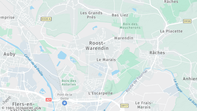 Carte de la zone d'intervention à Roost-Warendin