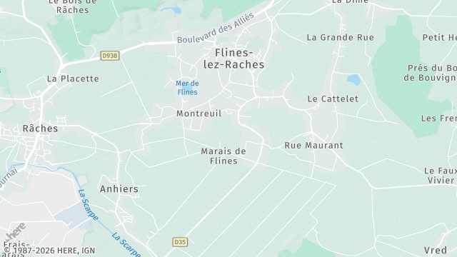Carte de la zone d'intervention à Flines-lez-Raches