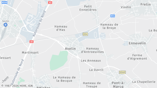 Carte de la zone d'intervention à Avelin