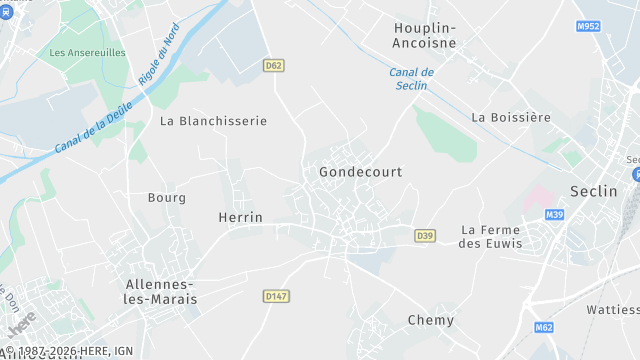Carte de la zone d'intervention à Gondecourt