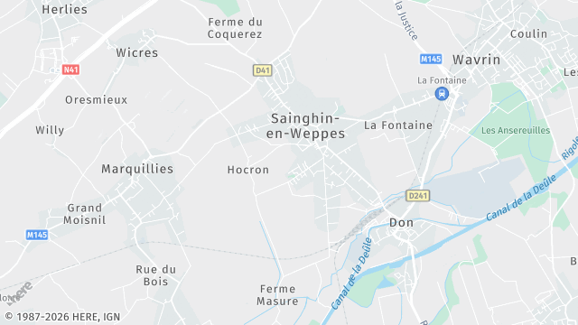Carte de la zone d'intervention à Sainghin-en-Weppes