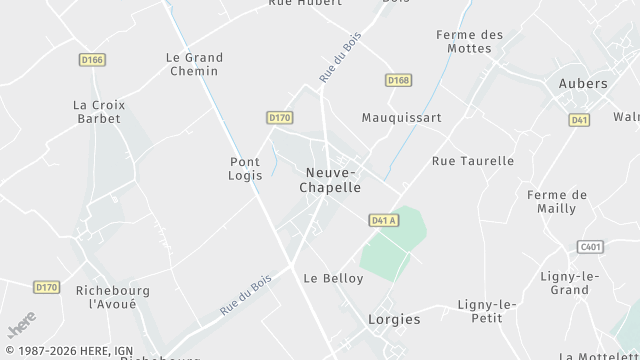 Carte de la zone d'intervention à Neuve-Chapelle