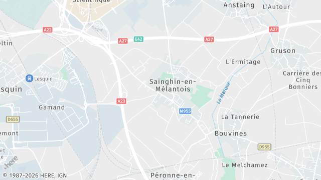 Carte de la zone d'intervention à Sainghin-en-Mélantois
