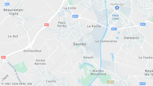 Carte de la zone d'intervention à Santes