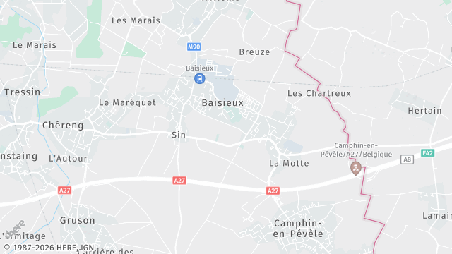 Carte de la zone d'intervention à Baisieux