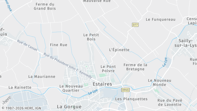 Carte de la zone d'intervention à Estaires