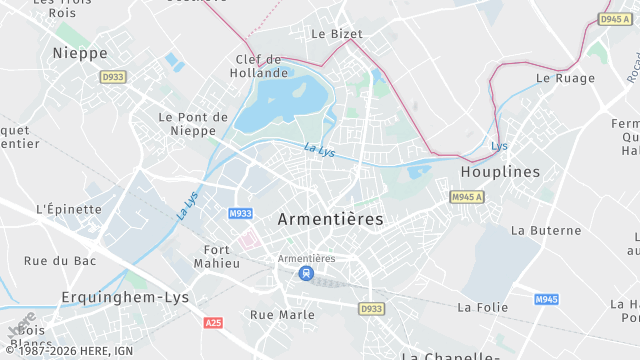 Carte de la zone d'intervention à Armentières