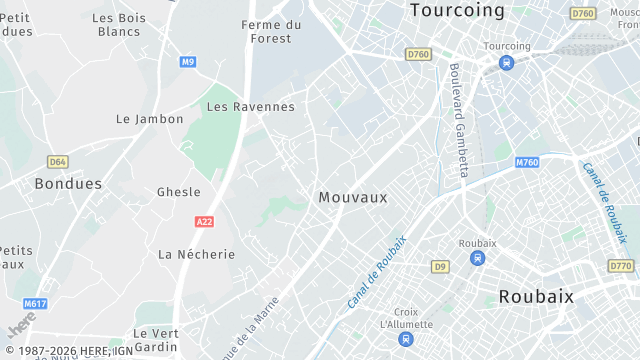Carte de la zone d'intervention à Mouvaux