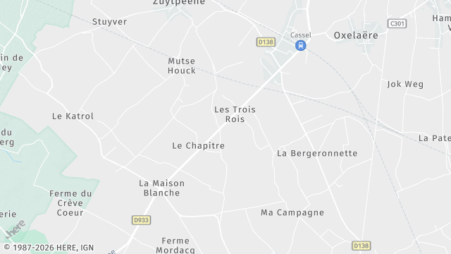 Carte de la zone d'intervention à Bavinchove