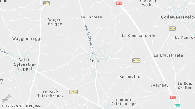 Carte de la zone d'intervention à Eecke