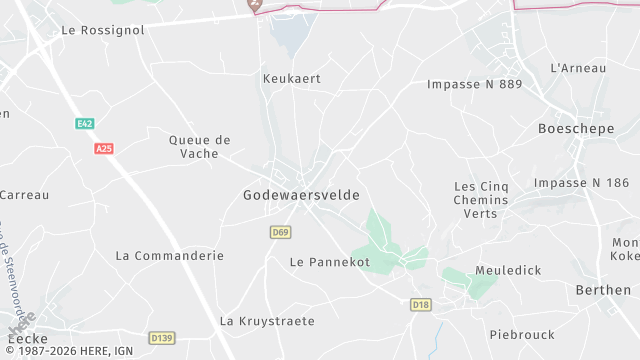 Carte de la zone d'intervention à Godewaersvelde