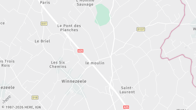 Carte de la zone d'intervention à Winnezeele