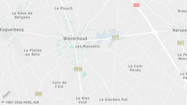 Carte de la zone d'intervention à Wormhout