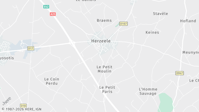 Carte de la zone d'intervention à Herzeele