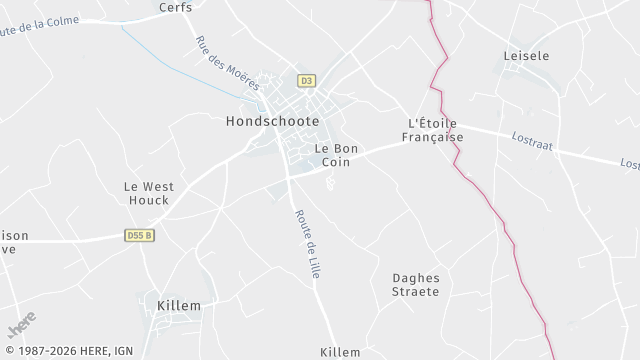 Carte de la zone d'intervention à Hondschoote